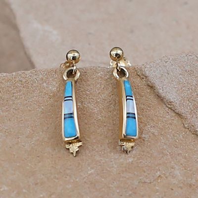 14kt gold thin dangle post earrings w/ turquoise