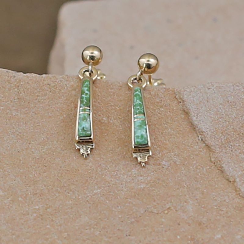 14kt gold dangle post earrings w/ Sonoran turquoise