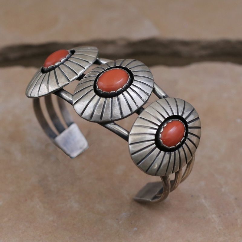 Navajo 3-stone coral bracelet