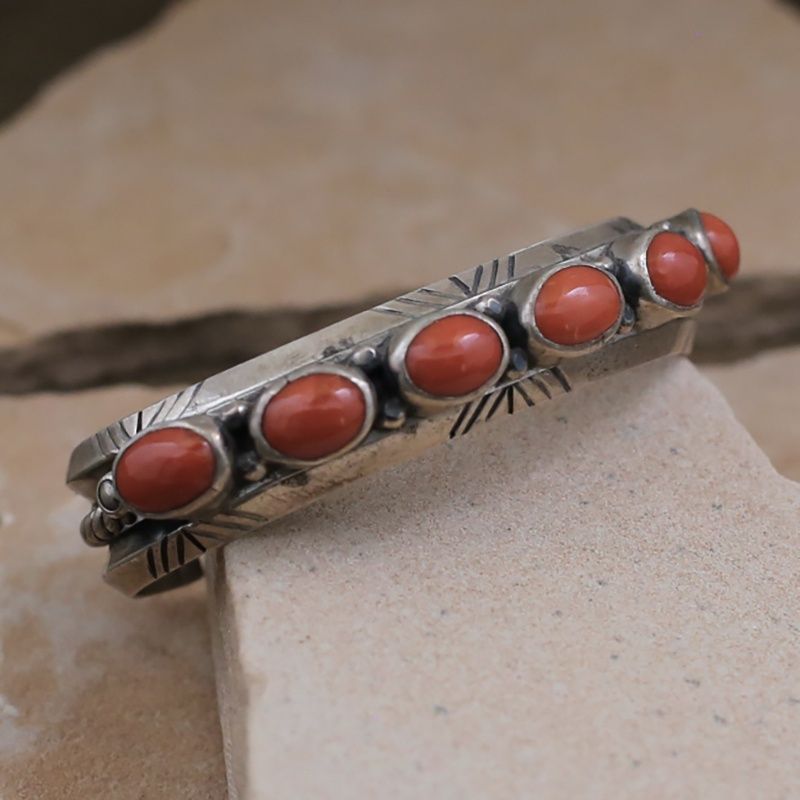 6-coral stone Navajo cuff bracelet