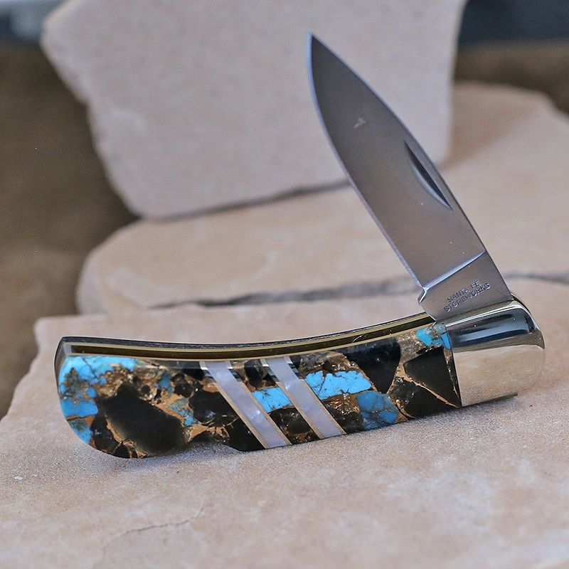 Composite turquoise inlay pocket knife