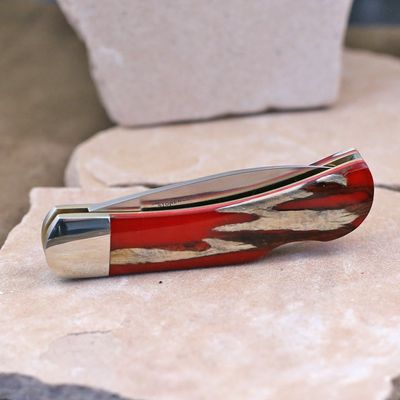 Cholla wood knife w/ red resign inlay