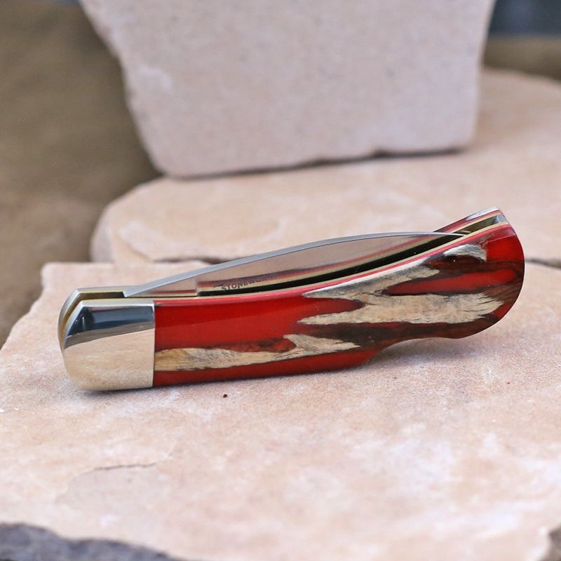 Cholla wood knife w/ red resign inlay