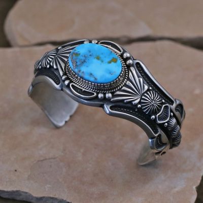 Ingot silver cuff bracelet by artist Harry Begay