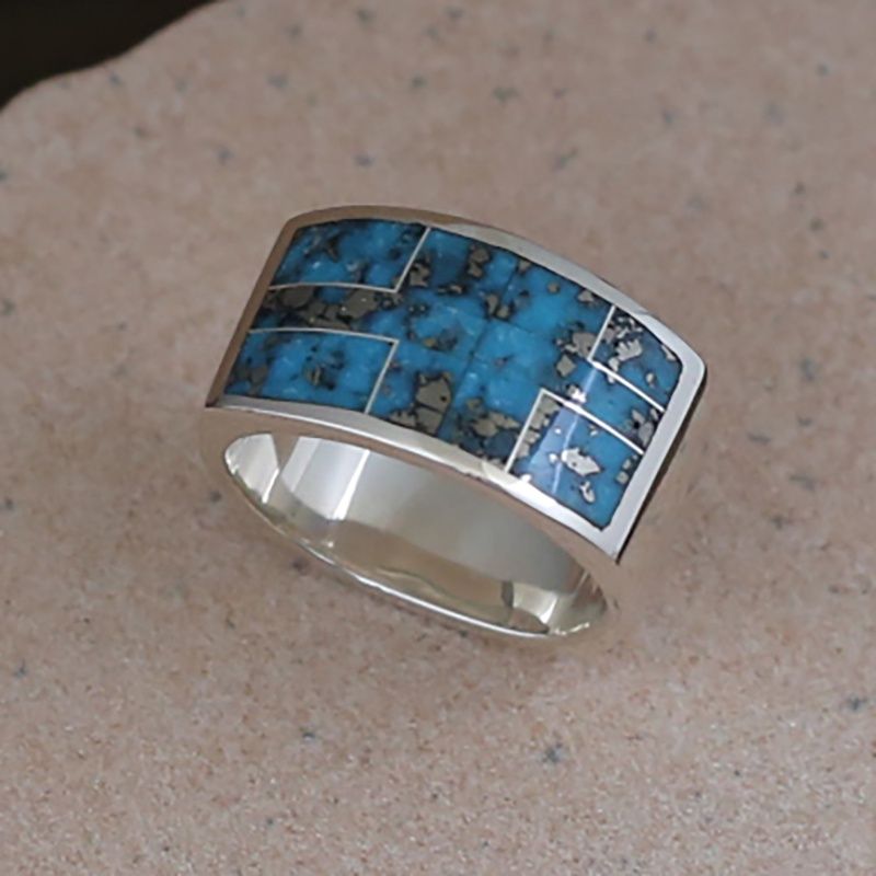 Morenci turquoise inlay flat bottom ring