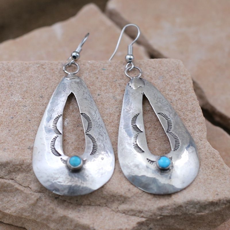 Navajo earrings elongated shape-Vintage 1970&#39;s