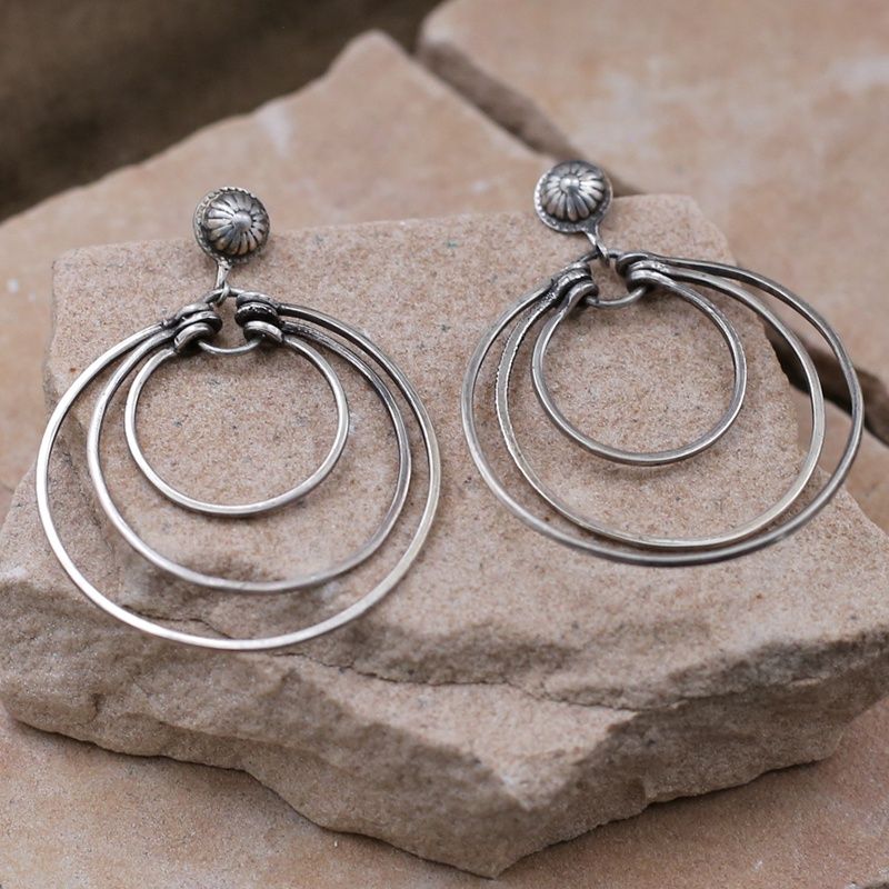 Triple circle dangle Navajo earrings-1970&#39;s