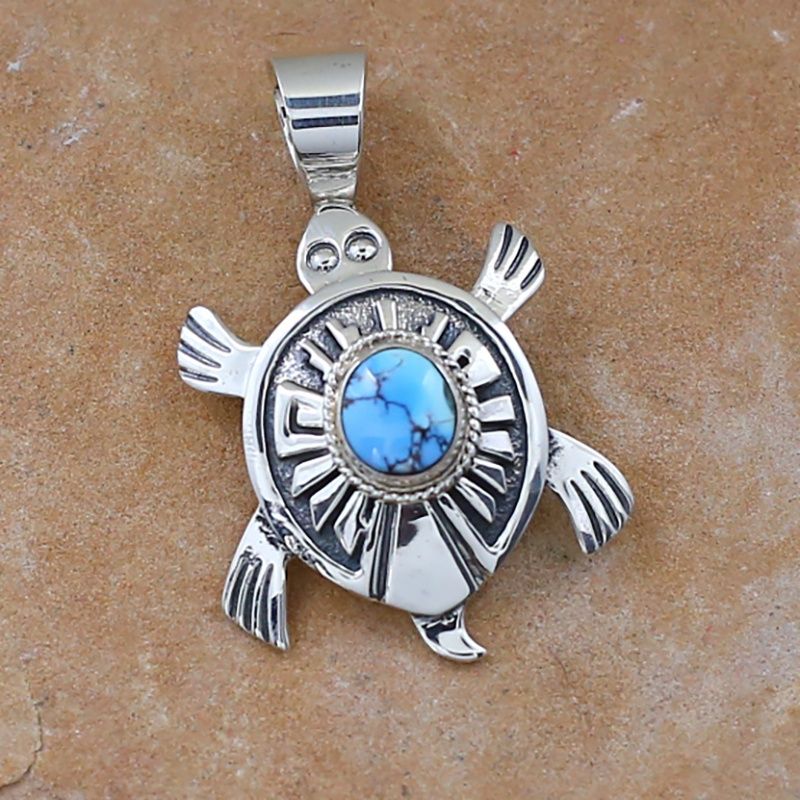 Turtle pendant w/ Golden Hills turquoise