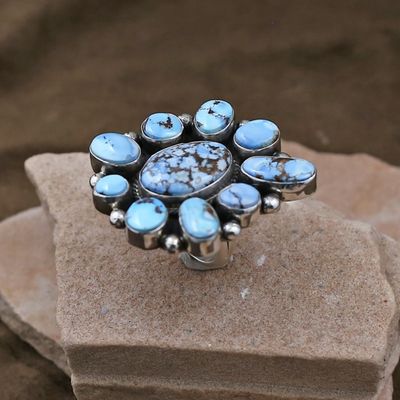Large cluster ring- Golden hills turquoise