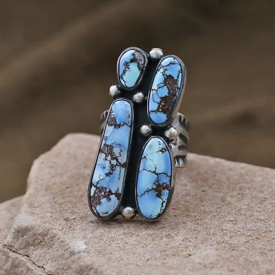 Large cluster statement ring- Golden Hills turquoise
