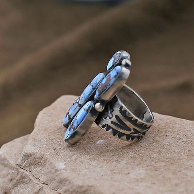 Large cluster statement ring- Golden Hills turquoise
