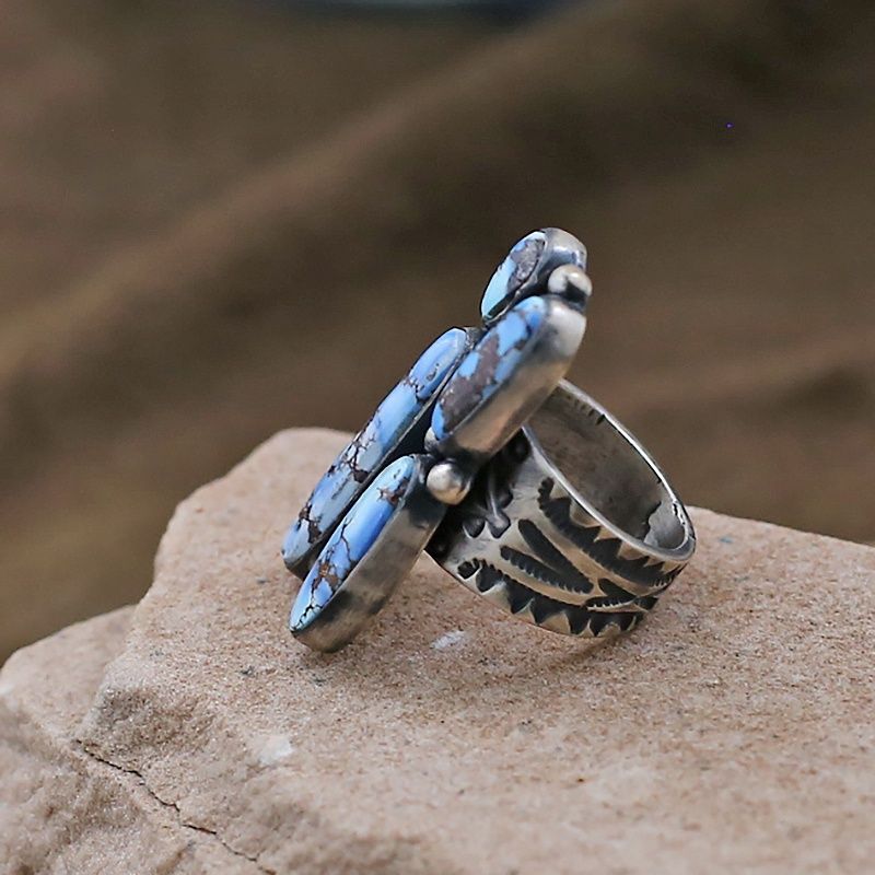 Large cluster statement ring- Golden Hills turquoise