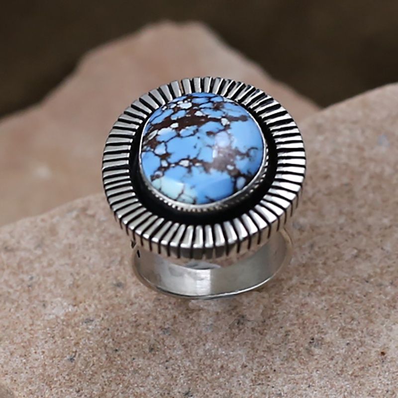 Cold chisel stamped ring w/ Golden Hills turquoise