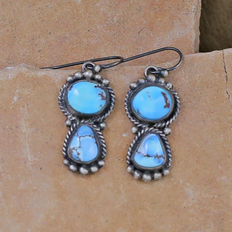 2-stone dangle earring-Golden hills turquoise