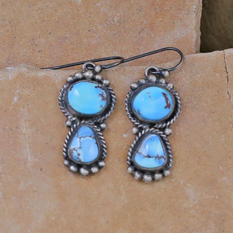 2 stone Dangle Earring Golden Hills Turquoise