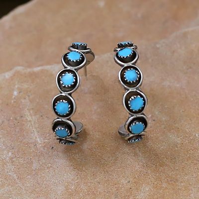 Round petit point stone hoop earrings