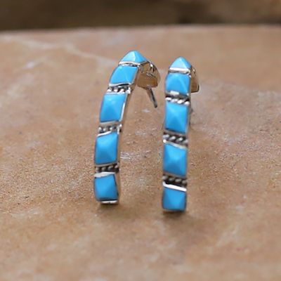 Beveled stone Zuni hoop earrings