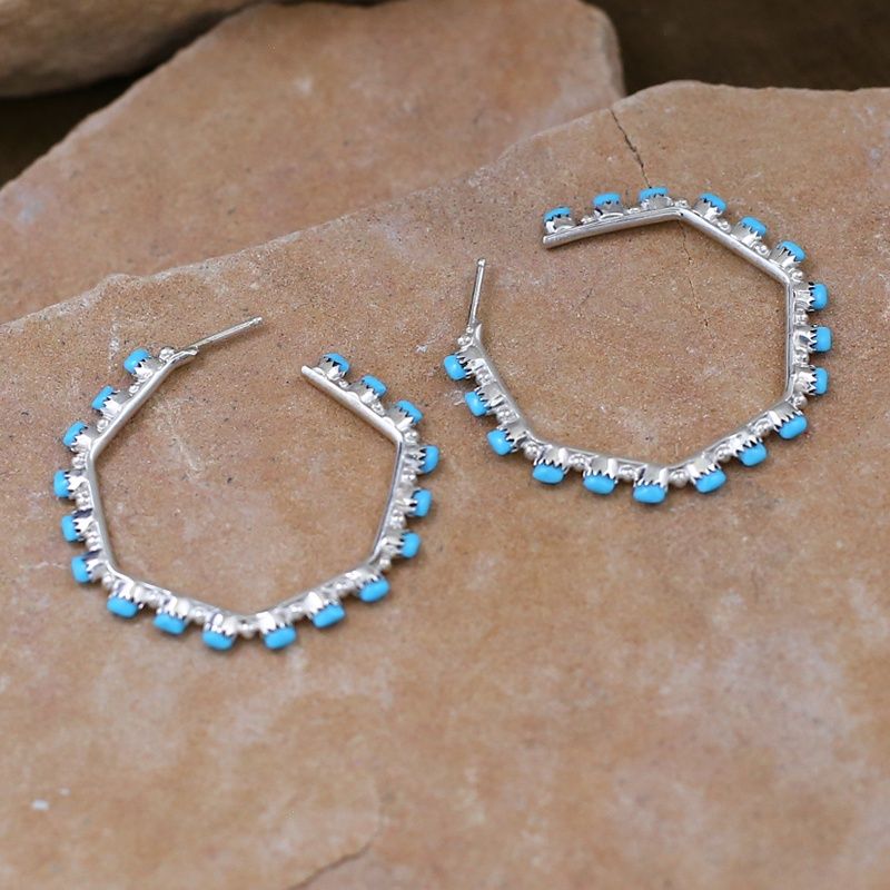 Hexagon shaped hoop Zuni earrings