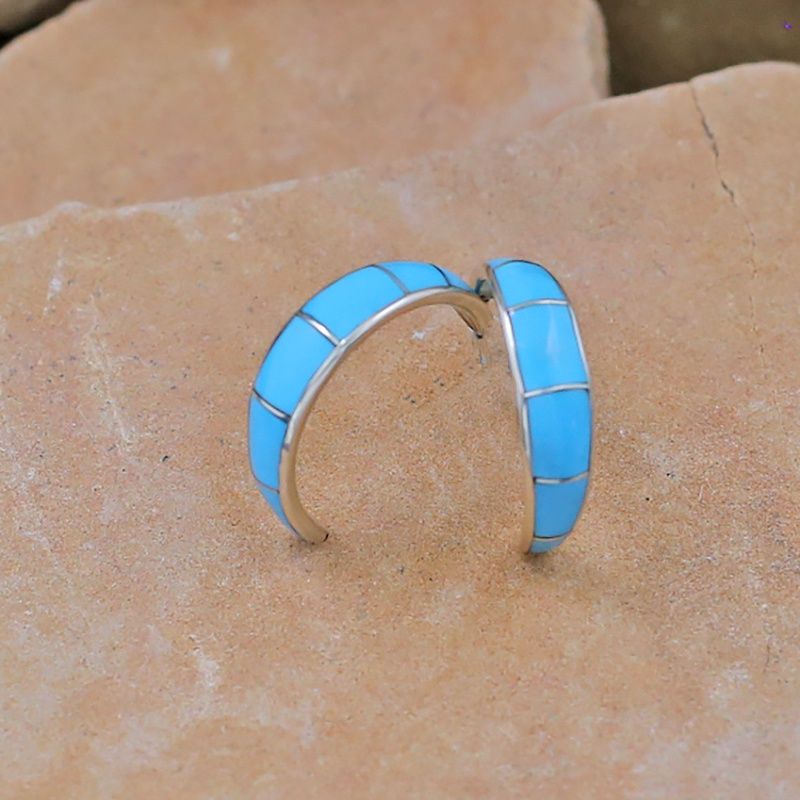 Channel inlay small hoop earrings