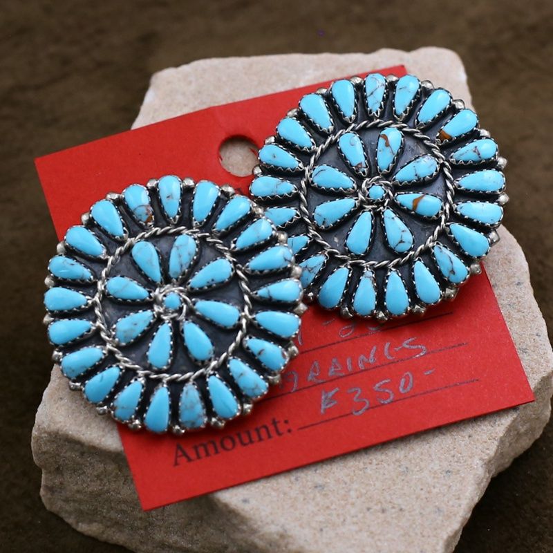 Pawn Jewelry- Zuni petit point round earrings