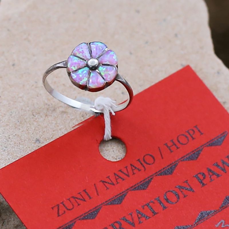 Pawn Jewelry- Zuni ring w/ pink cultured opal