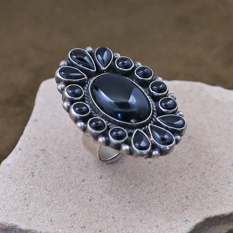 Black onyx oval cluster ring