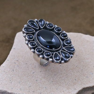 Black onyx oval cluster ring