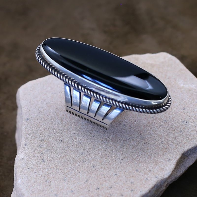 Extra large oval black onyx ring
