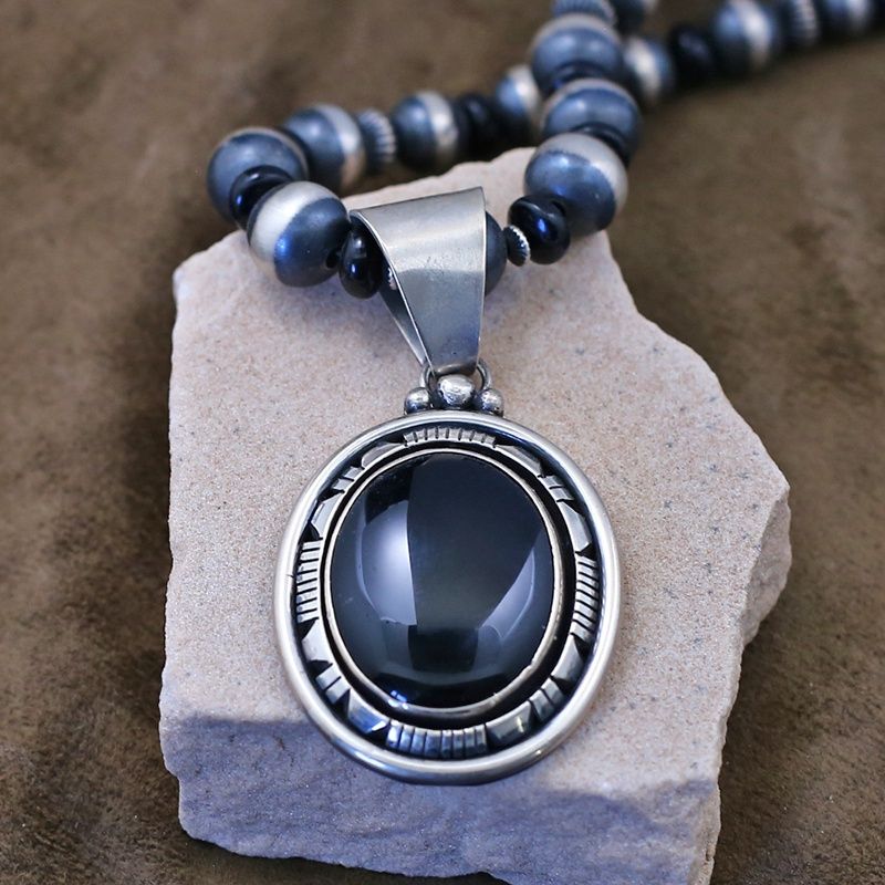 Black onyx pendant and necklace set