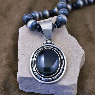 Black onyx pendant and necklace set