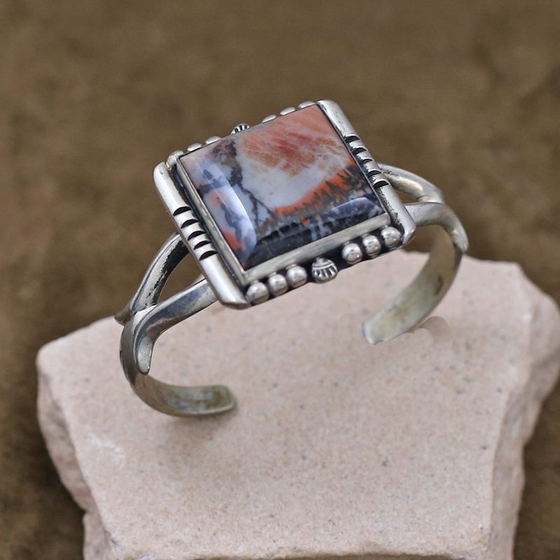 1970&#39;s sandcast bracelet w/ petrified wood