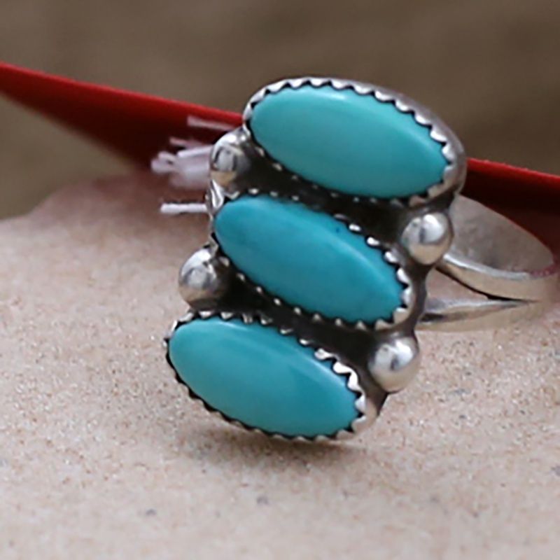 Pawn Jewelry-Navajo ring w/ 3-oval turquoise stones