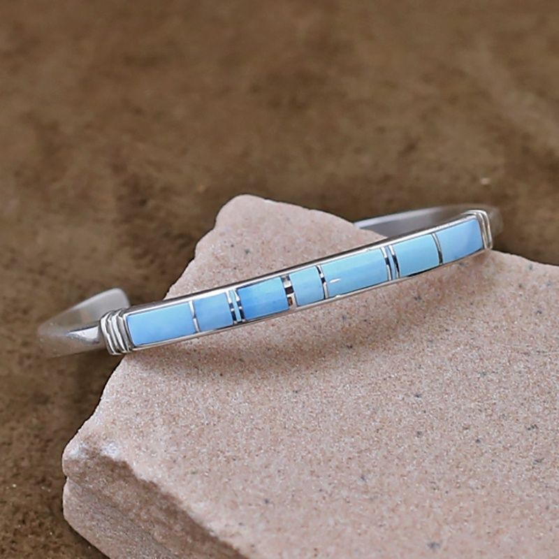 Navajo thin inlay bracelet with Golden Hills turquoise