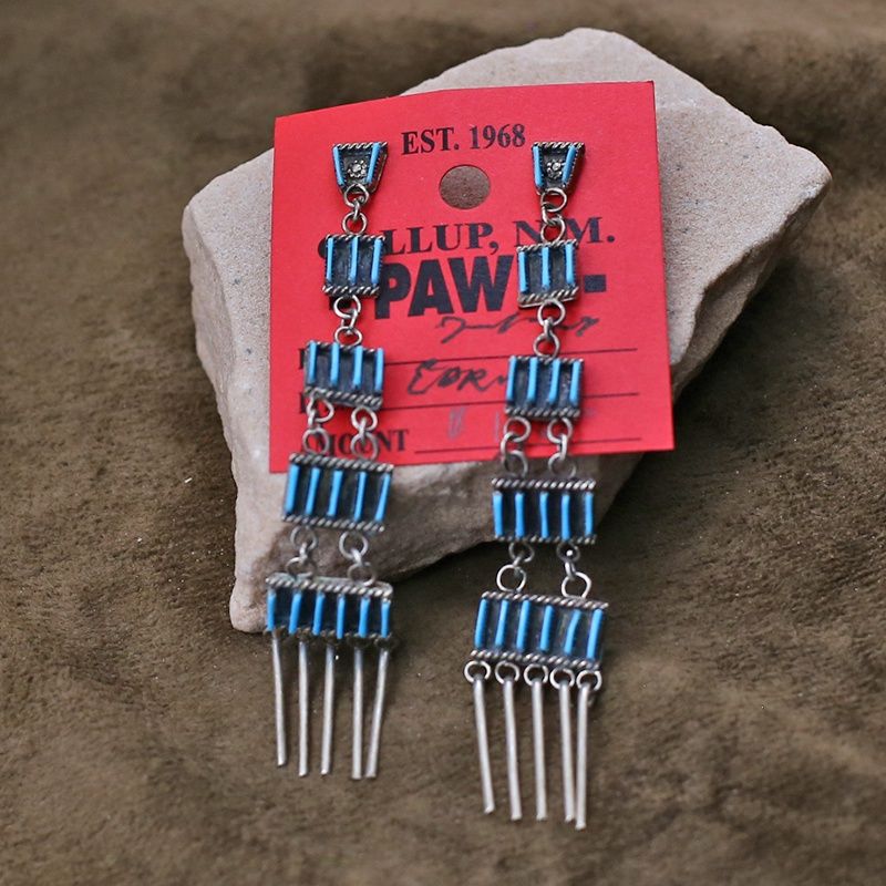 Pawn Jewelry- Zuni chandelier needlepoint earrings