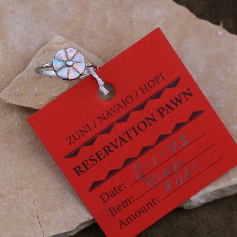 Pawn Jewelry-Zuni flower ring w/cultured opal