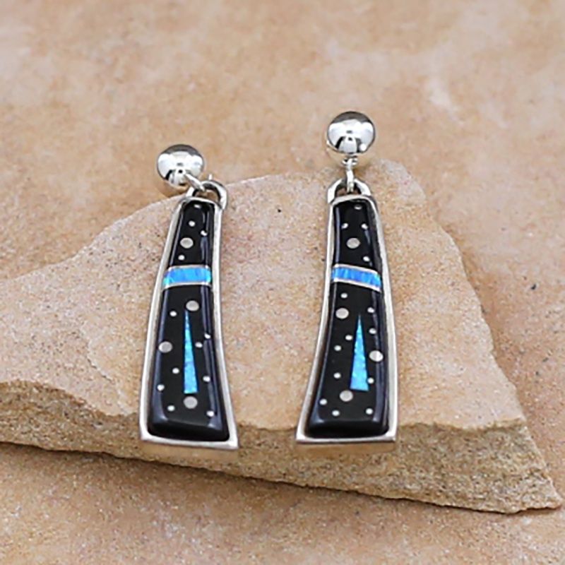 Curved Night Sky inlay dangle earrings