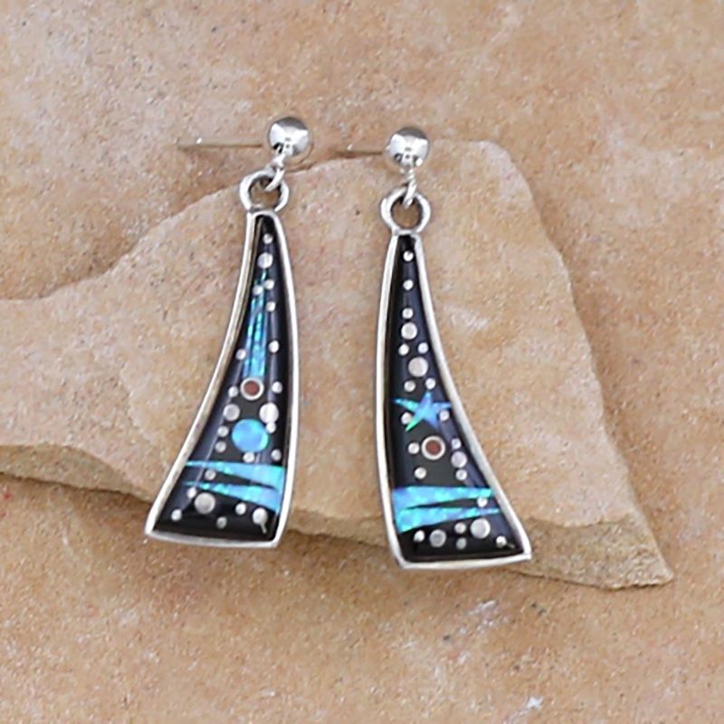 Long curved dangle earrings w/ Night Sky inlay