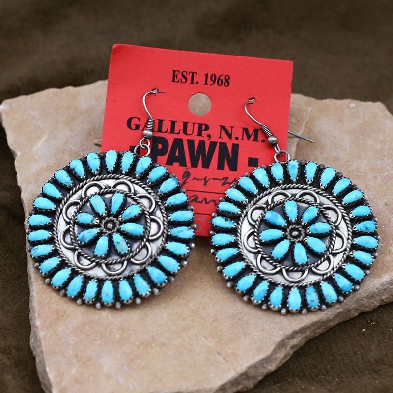 Pawn Jewelry-Zuni round petit point dangle earrings