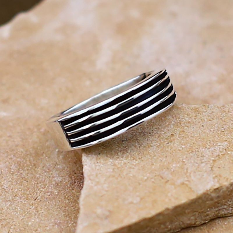 Silver channel ring by artist Francis Jones