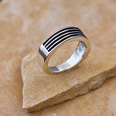 Silver channel ring by artist Francis Jones