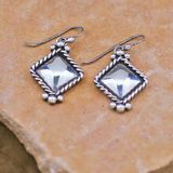 Diamond shape silver dangle earrings