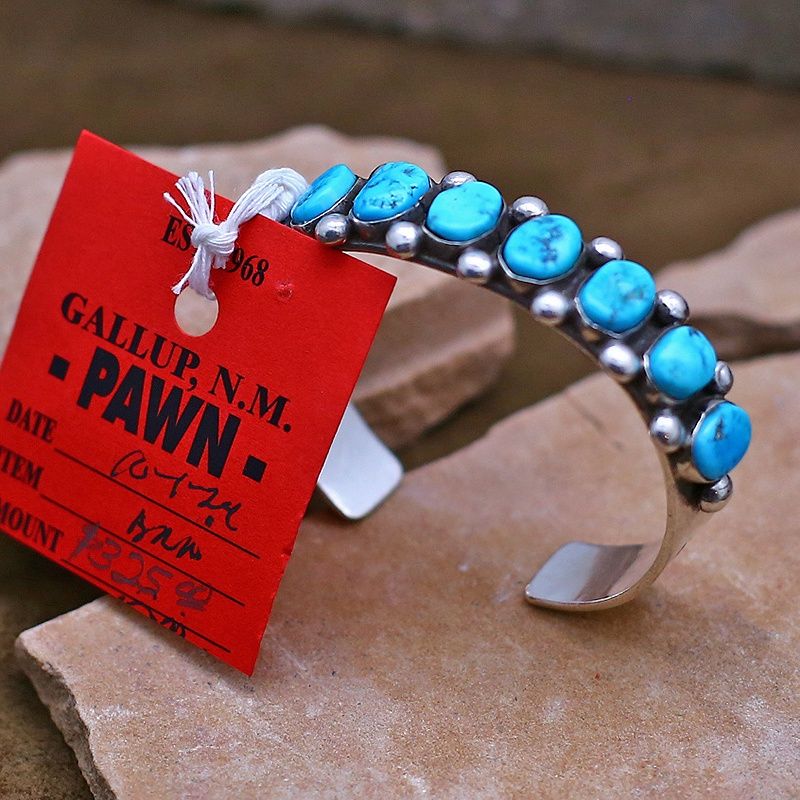 Pawn Jewelry- 8 stone turquoise bracelet by artist Hoskie Jim