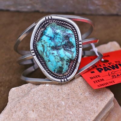 Pawn Jewelry- Extra large turquoise stone Navajo bracelet