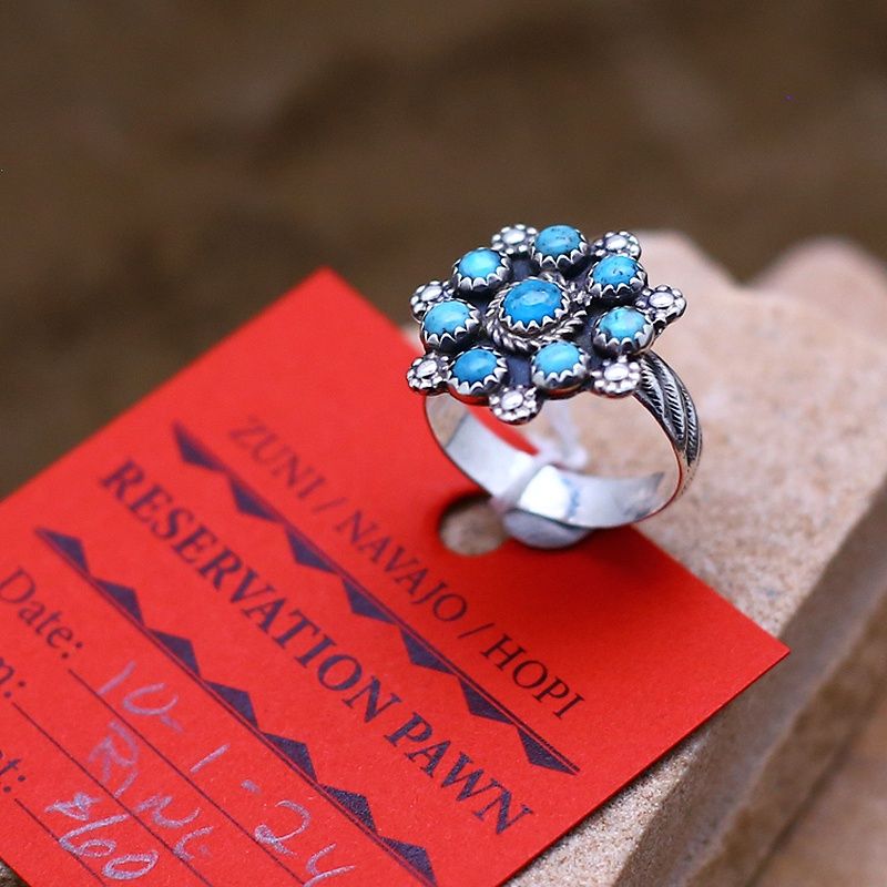 Pawn Jewelry- Navajo mini cluster turquoise ring