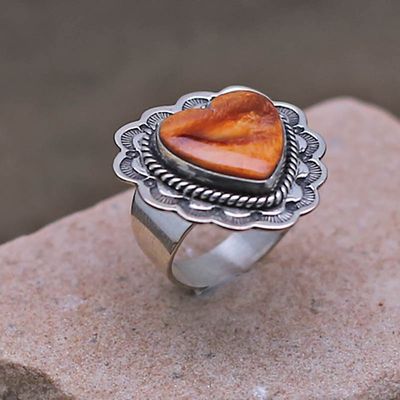 Spiny Oyster shell heart ring by Bernyse Chavez
