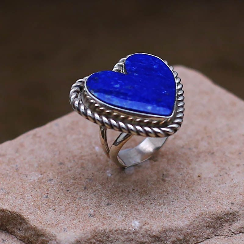 Large Navajo heart ring with Lapis