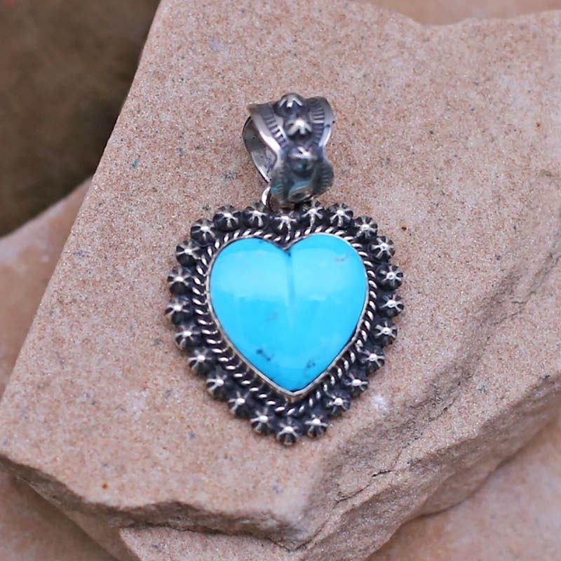 Medium turquoise heart pendant by artist Happy Piasso