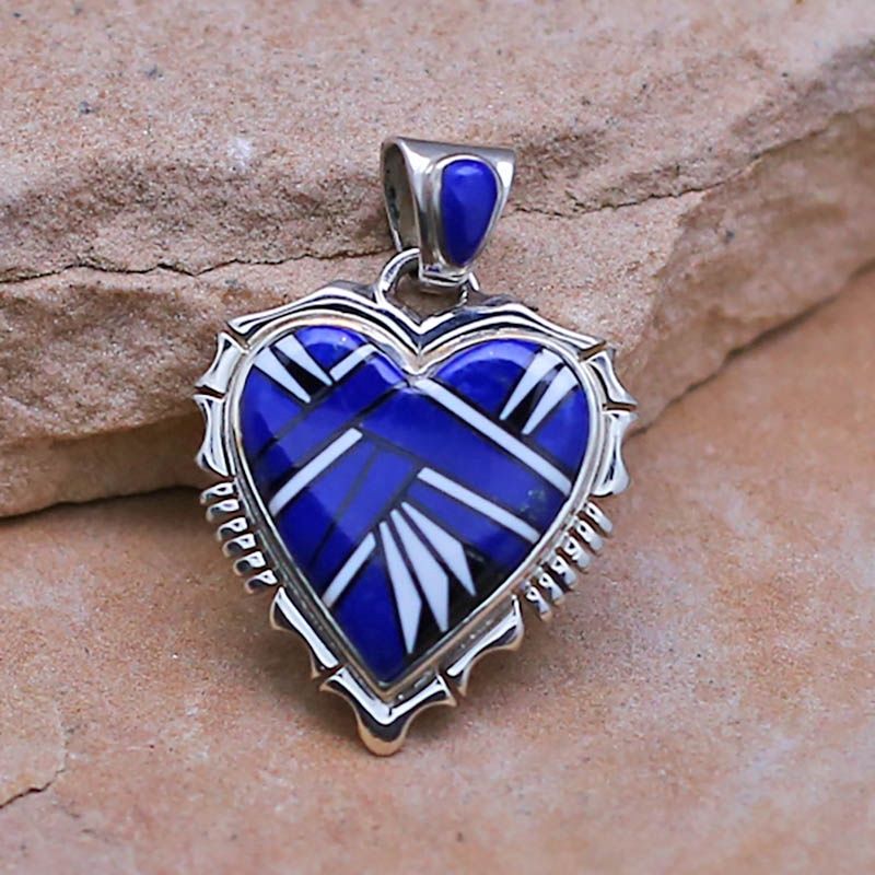 Inlay Lapis &amp; White buffalo stone heart pendant