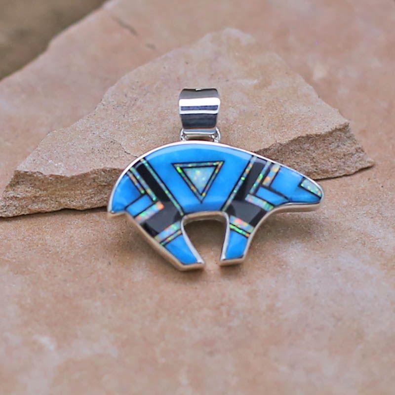 Reversible  inlay bear fetish pendant