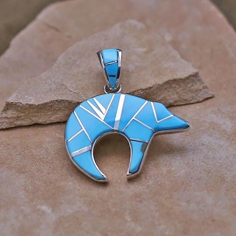 Turquoise inlay bear pendant